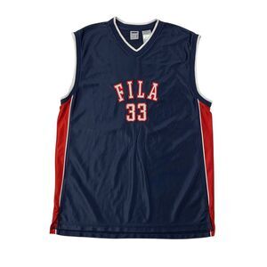 Vintage Fila Jersey Mens L Large Navy Red Patched Spell Out Logo Basketball